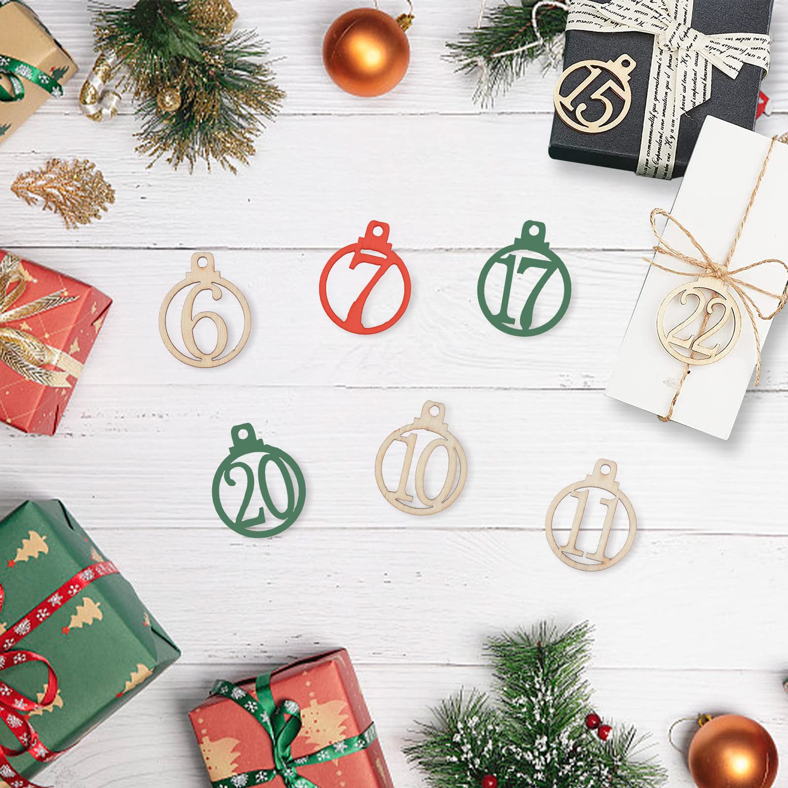 Nbeads 100 Pcs Number Wooden Calendar For Christmas, 1-25 Christmas Countdown Advent Calendar, Wooden Number Pendants For Christ