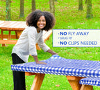 Inpro 8Ft Fitted Picnic Table Cover With Bench Covers. Outdoor Picnic Tablecloth Waterproof, Reusable Camping, Rv Accessories And Travel Essentials. Black Checkered Vinyl Tablecloth With Elastic Edges