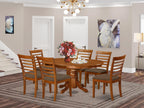 East West Furniture AVML7-SBR-C 7 Piece Kitchen Table & Chairs Set Consist of an Oval Dining Table with Butterfly Leaf and 6 Linen Fabric Dining Room Chairs, 42x60 Inch, Saddle Brown