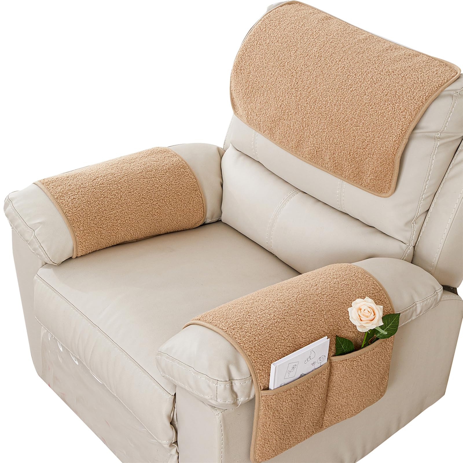 Nnsmun Armrest Cover, Recliner Chair Protector, Furniture Protector Slip, Side Storage Pocket, Stretch Armchair Couch Arm Rest C