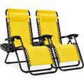 Best Choice Products Set Of 2 Adjustable Steel Mesh Zero Gravity Lounge Chair Recliners W/Pillows And Cup Holder Trays - Sunflower Yellow