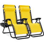 Best Choice Products Set Of 2 Adjustable Steel Mesh Zero Gravity Lounge Chair Recliners W/Pillows And Cup Holder Trays - Sunflower Yellow