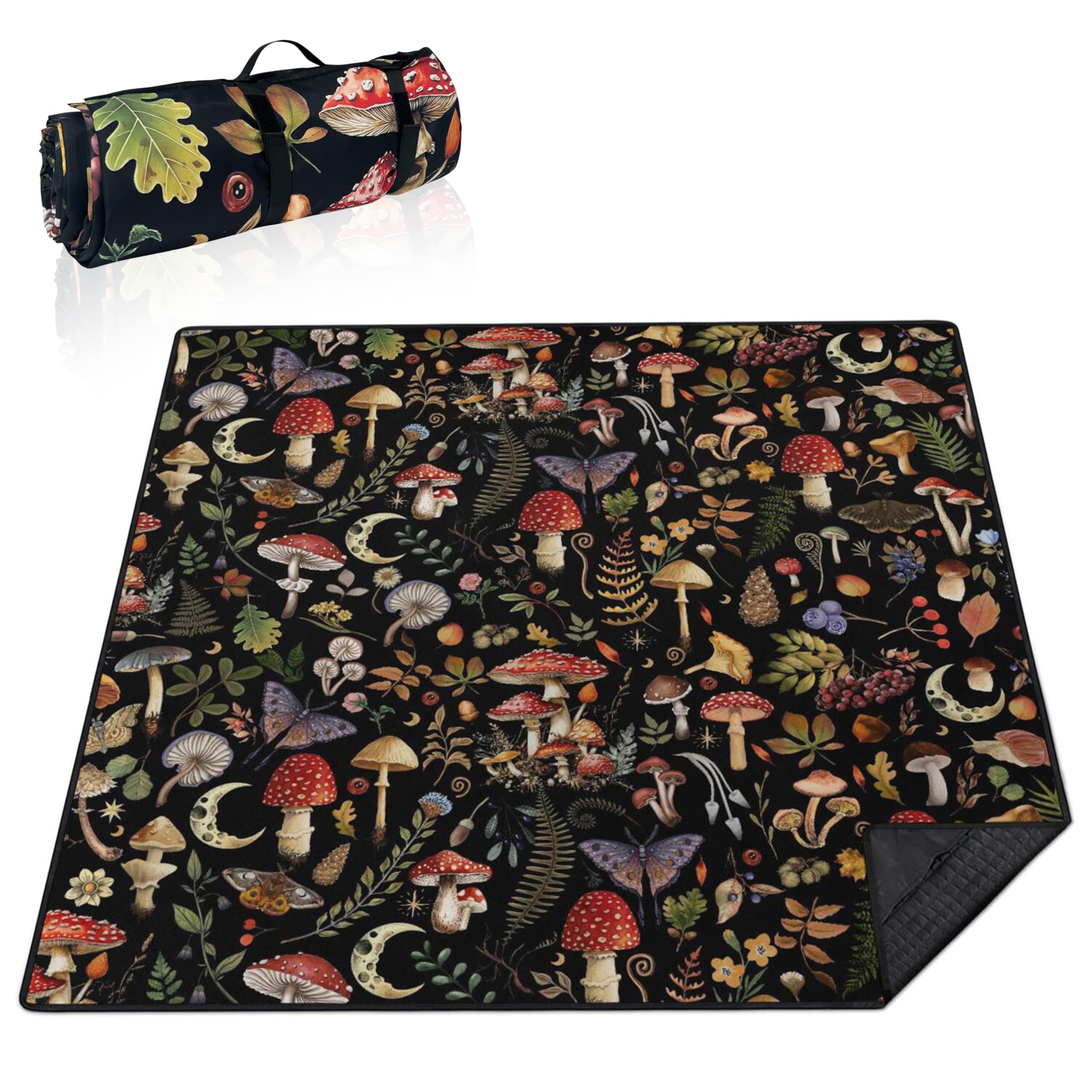 Supfitness Extra Large Picnic Blankets Waterproof Foldable (80'X 80') Mushroom Beach Blanket Waterproof Sandproof,3-Layer Thic