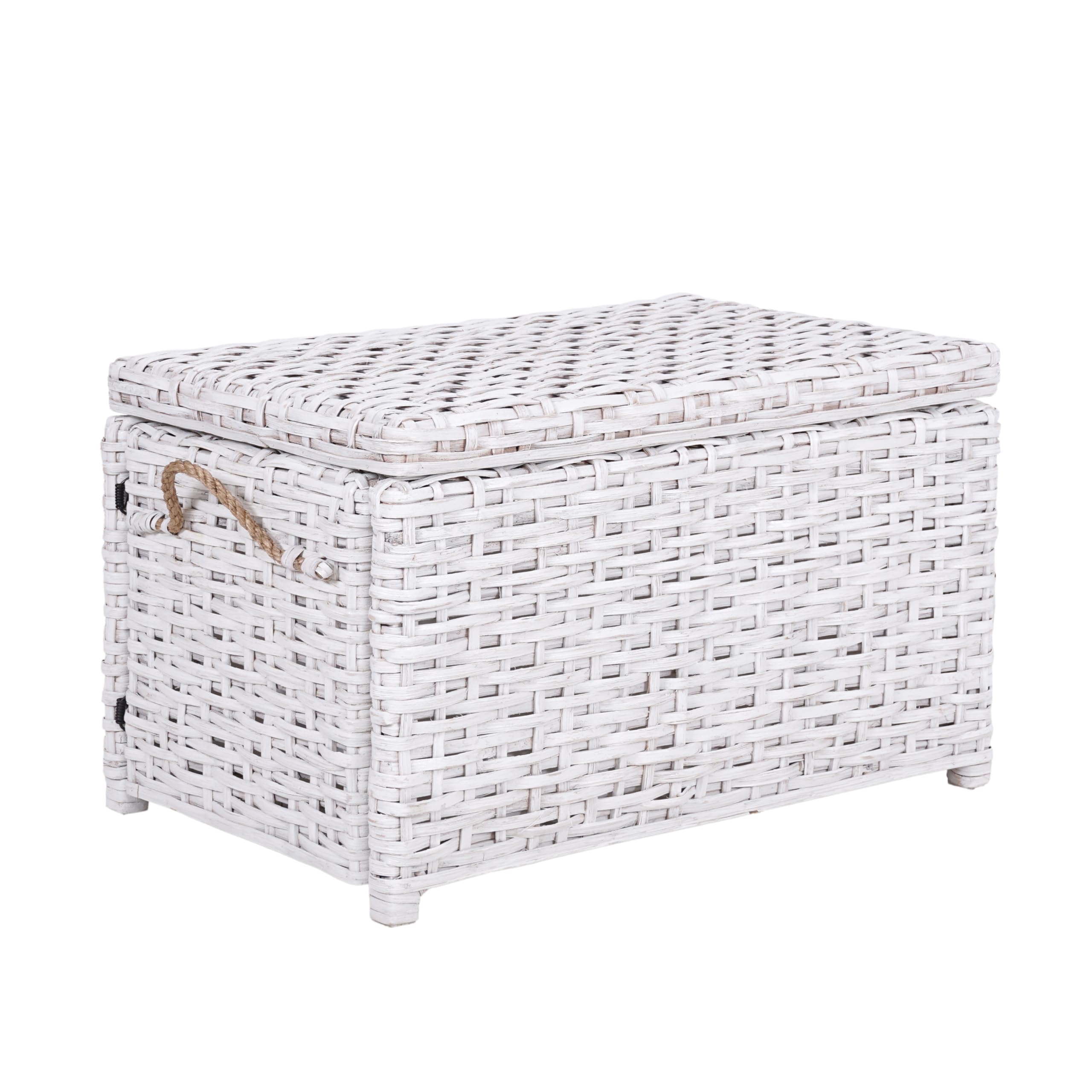 happimess HPM9003E Jacob 31.5 Handwoven Wicker Storage Trunk, Distressed White, Collapsible for flat storage, for Office, Dorm R