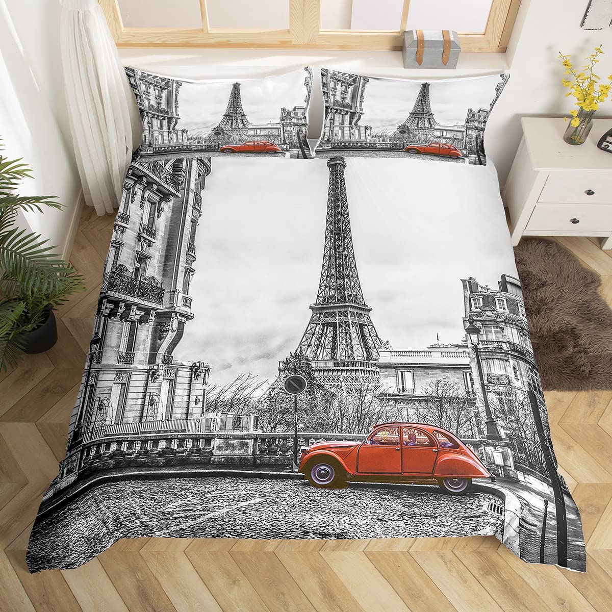 Eiffel Tower Bedding Set - Twin Size French Style Duvet Cover, Quilt Cover With 1 Pillow Shams, Modern Bedding