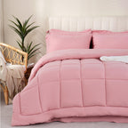 Downcool Queen Comforter Set, 7 Pieces Bedding Sets Queen Pink, All Season Down Alternative Bed In A Bag Queen With Comforter, F