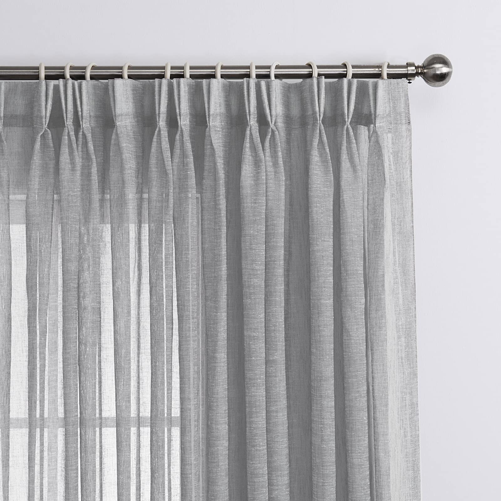 Lantime 63 Semi Sheer Curtains, Faux Linen Double Pleated Window Sheer Curtains Panels Drapery For Home, Hotel, Office, Grey, 12