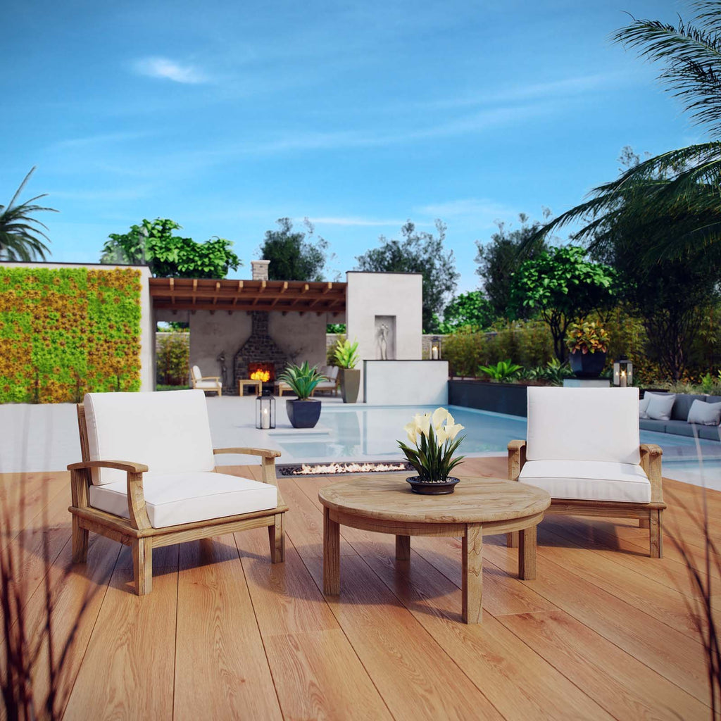 Modway Eei-1475-Nat-Whi-Set Marina Premium Grade A Teak Wood Outdoor Patio Furniture Set, 3 Piece, Natural White