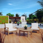 Modway Eei-1475-Nat-Whi-Set Marina Premium Grade A Teak Wood Outdoor Patio Furniture Set, 3 Piece, Natural White