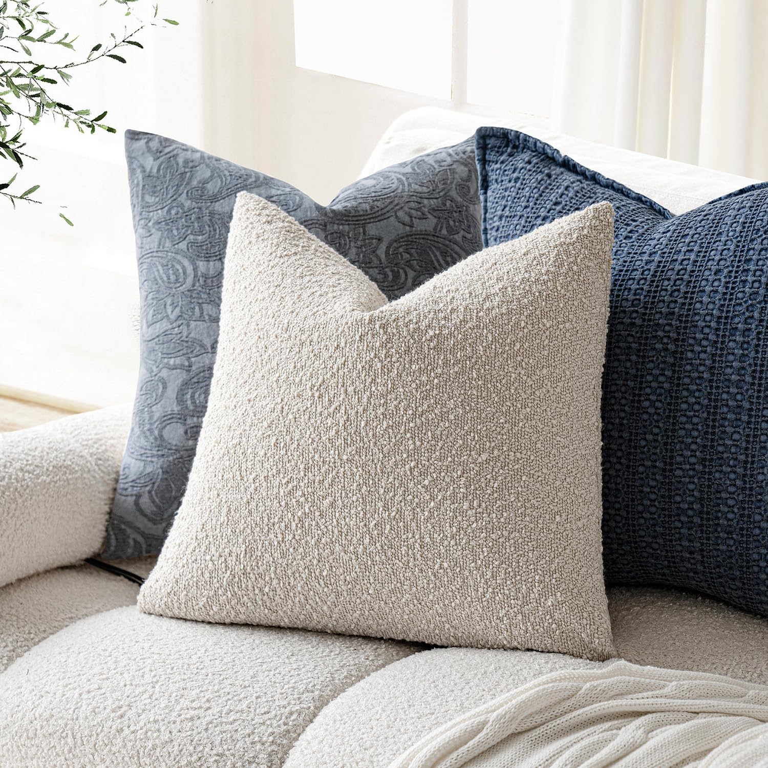 Foindtower Set Of 2, Decorative Textured Boucle Throw Pillow Covers Accent Solid Pillow Cases Neutral Cozy Couch Cushion Case Fo
