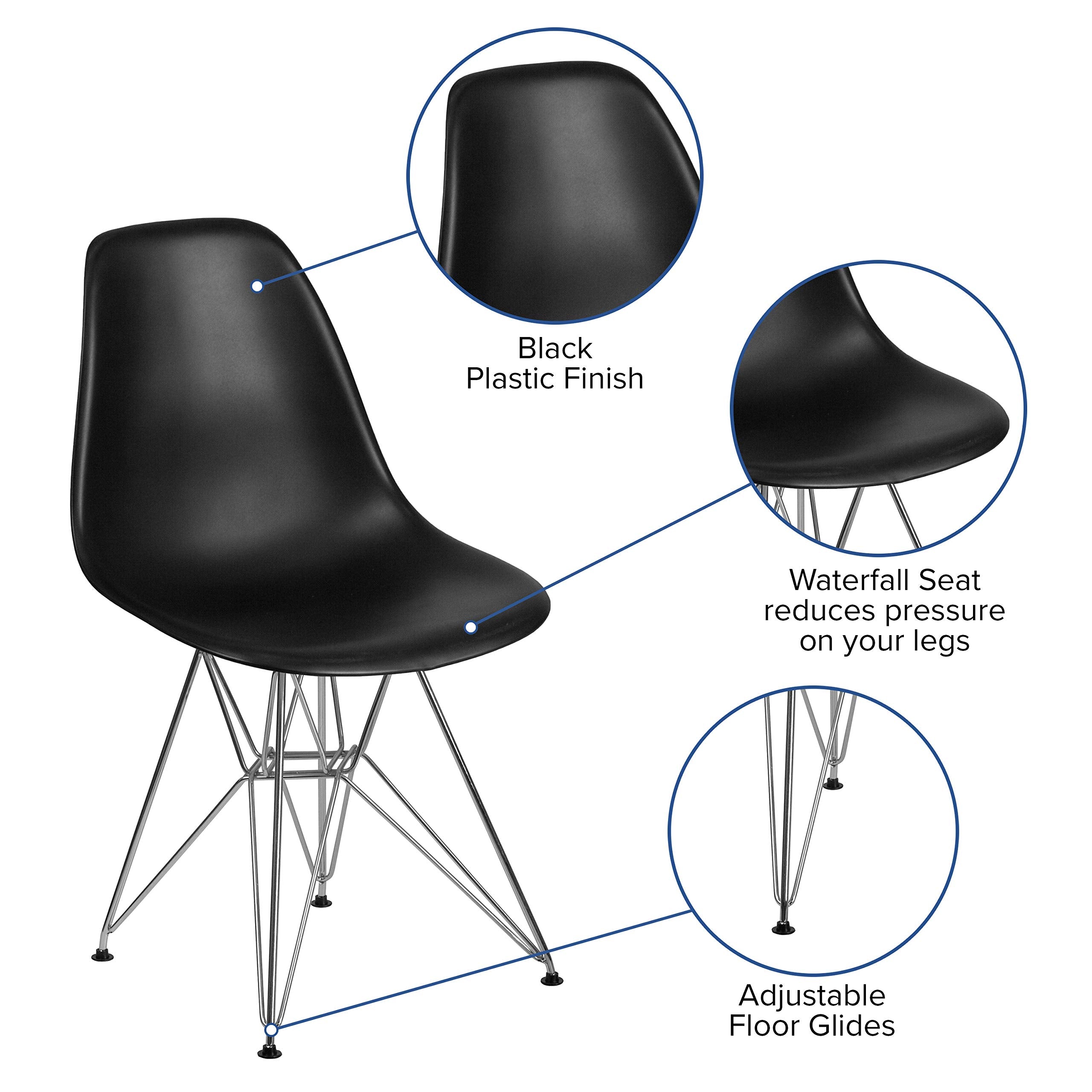 Flash Furniture Elon Series Black Plastic Chair With Chrome Base