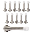 Kiseer 12 Pack Spring Door Stops 3 1/4' Flexible Heavy Duty Spring Door Stopper With Rustproof Screw Rubber Bumper Tips (Satin
