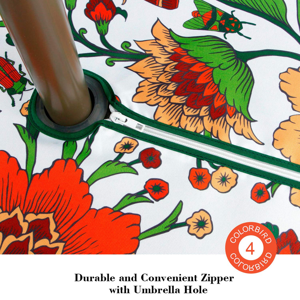 Colorbird Outdoor 60 Inch Round Tablecloth With Umbrella Hole And Zipper,Waterproof Patio Table Cloth,Red Flower Spring/Summer Table Covers For Backyard Circular Table/Party/Picnic