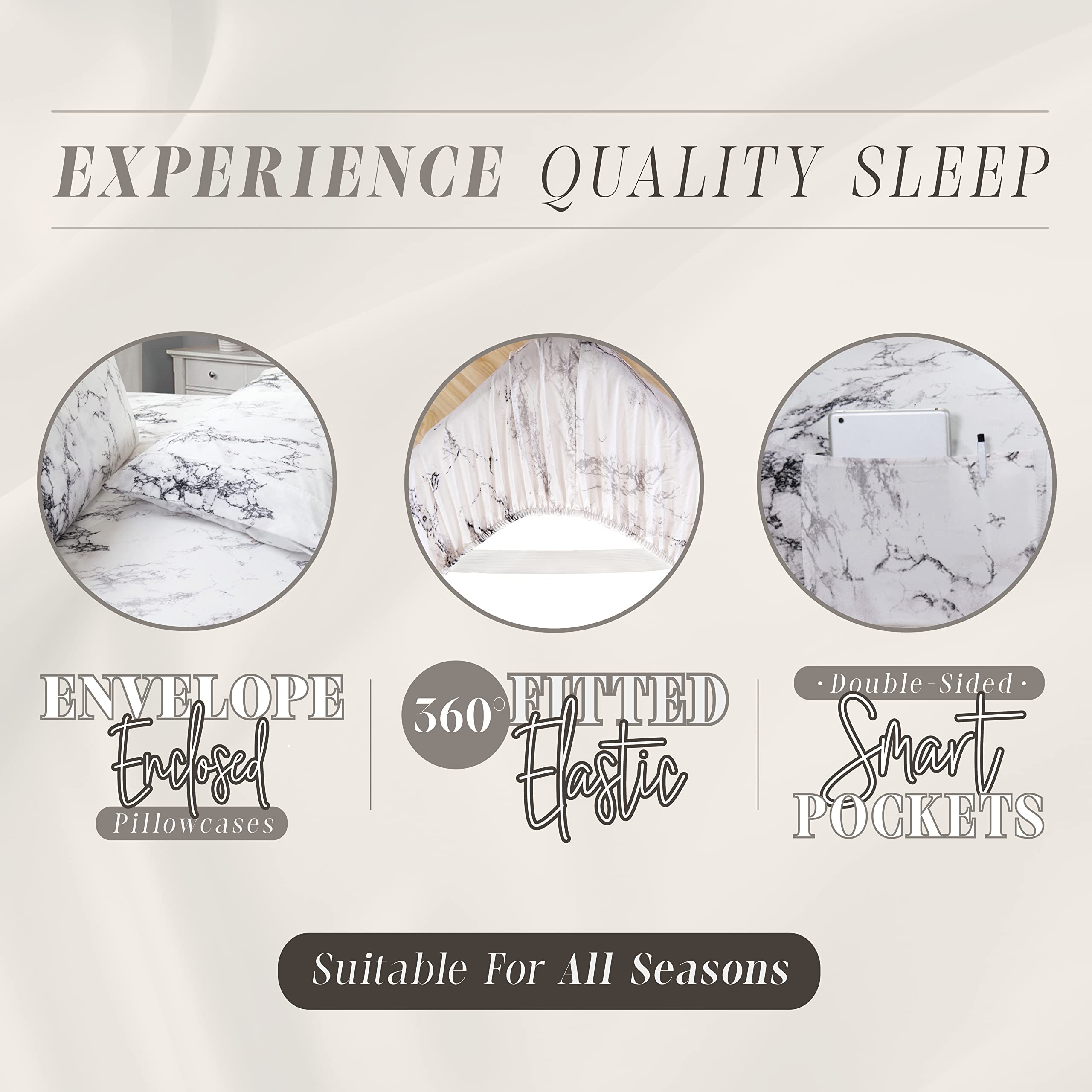 Elegant Comfort Eloise Marble Printed 4-Piece Sheet Set, 1500 Premium Hotel Quality Microfiber, Soft, Wrinkle And Fade Resistant, Fitted Sheets With Smart Pockets, Marble Sheet Set, Twin Xl, White