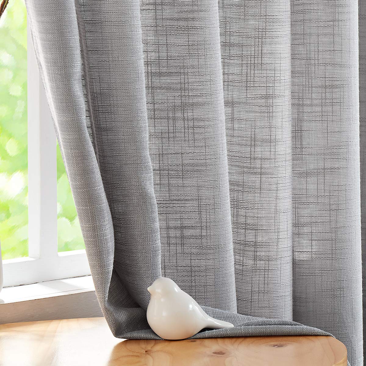 Fmfunctex Grey Sheer Curtains For Living Room Bedroom Linen Textured Semi-Sheer Window Curtain Drapes 84-Inch Length 52   W 2 Pa