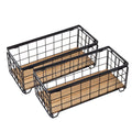 TIEYIPIN Metal Wire Storage Basket, Toilet Paper Roll Holder Wood Base Countertop Decor Box Toilet Tank Shelf Cabinet Organizer 