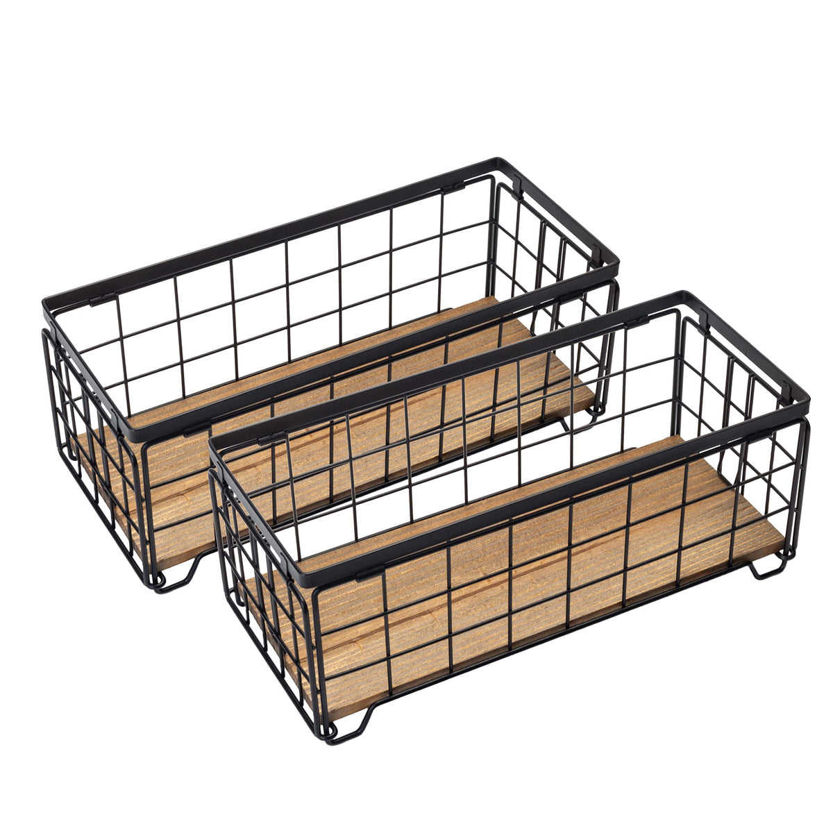 TIEYIPIN Metal Wire Storage Basket, Toilet Paper Roll Holder Wood Base Countertop Decor Box Toilet Tank Shelf Cabinet Organizer 