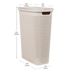 Mind Reader 40L Slim Laundry Hamper, Clothes Basket, Lid, Linen Design, Plastic, 18.5   L X 10.75   W X 23.5   H, Ivory