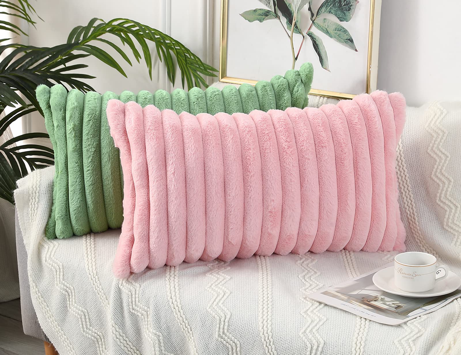 Panod Faux Fur Decorative Lumbar Throw Pillow Covers 14 X 24,Long Boho Lumbar Pillow Covers Pillow Case Cushion Case For Bed Sof