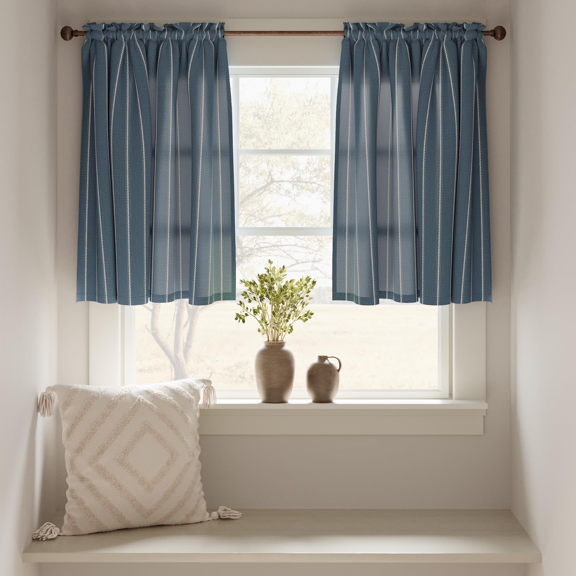 Jinchan Nautical Kitchen Curtains Striped Linen Curtains 36 Inches Farmhouse Tier Curtains Cafe Curtains For Living Room Bathroo