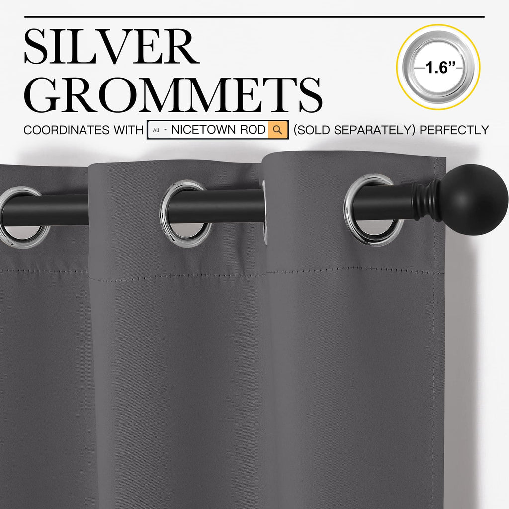 Nicetown Blackout Curtain Blind For Bedroom, Single Panel, W34 X L63 Inches, Grey/Gray, Thermal Insulated Grommet Blackout Room Darkening Drape/Drapery