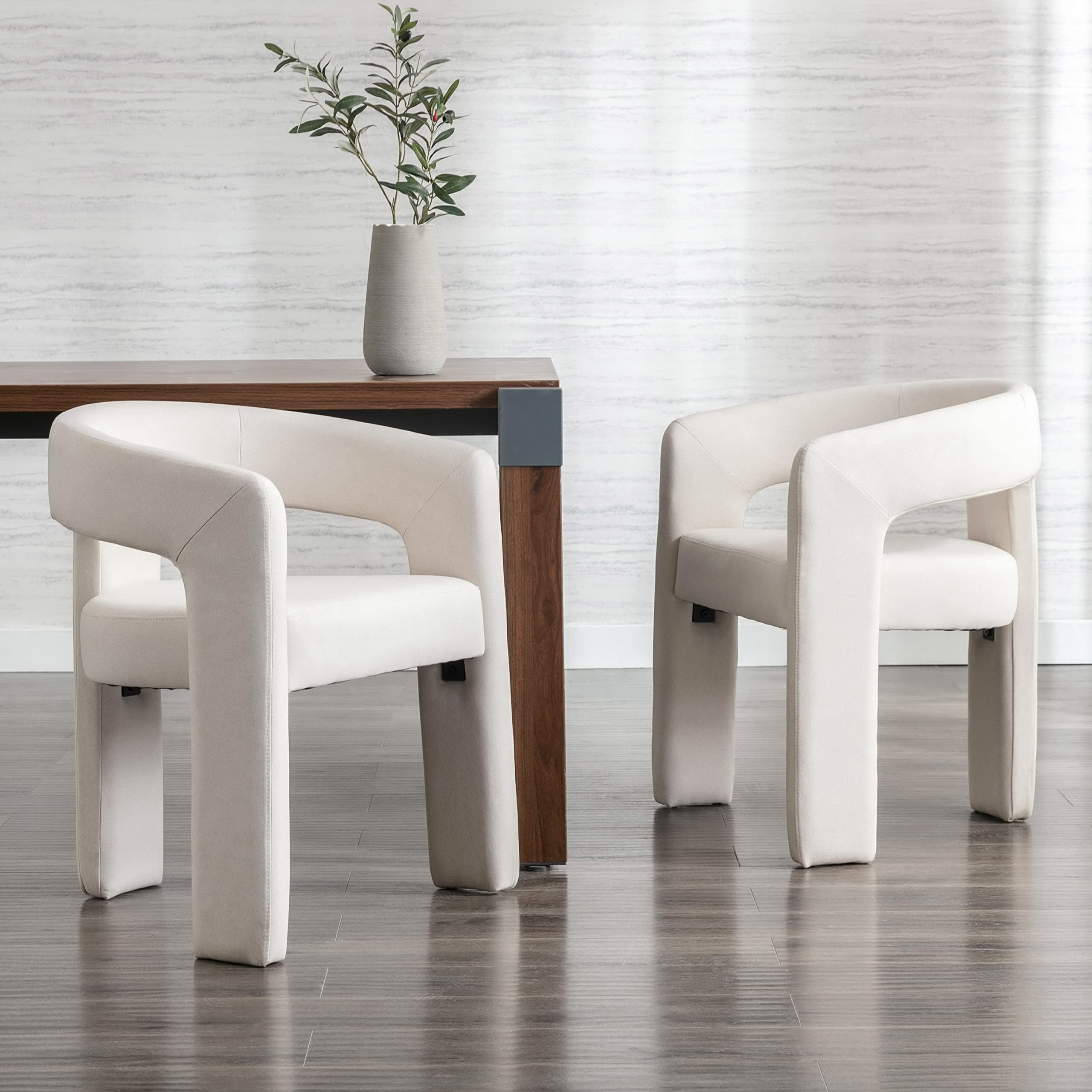 Rivova Modern Barrel Dining Chairs Set Of 2, Linen Upholstered Accent Side Chair With Arms Comfy Makeup Vanity Chairs, Dining Li