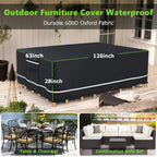 Outdoor Furniture Covers Waterproof, 600D Heavy Duty Patio Furniture Set Cover Outdoor Table And Chair Covers, 126'X63'X28' Rectangular Patio Covers For Outdoor Furniture, Black With White Border