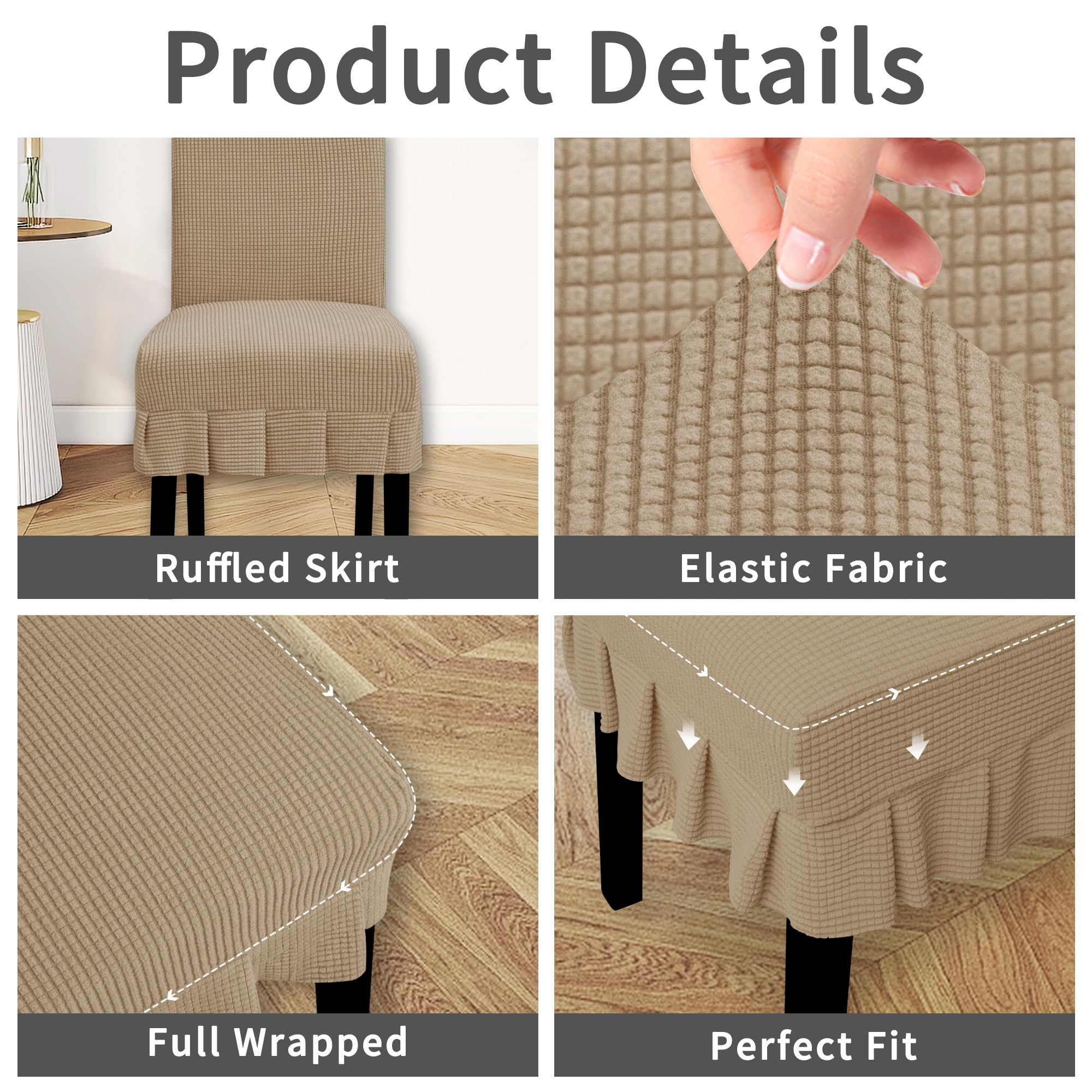 Easy-Going Dining Chair Covers Stretch Parsons Chair Slipcover With Skirt Chair Covers For Dining Room Restaurant Banquet (6 Pcs