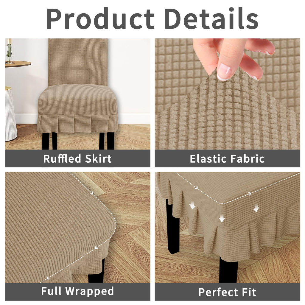 Easy-Going Dining Chair Covers Stretch Parsons Chair Slipcover With Skirt Chair Covers For Dining Room Restaurant Banquet (6 Pcs