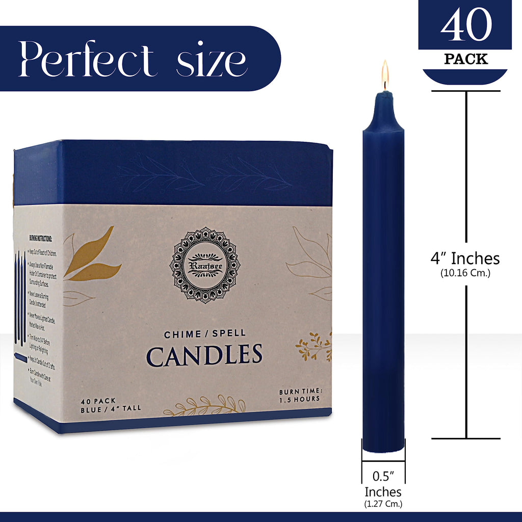 Raajsee Pack Of 40 Royal Blue Candles | 4'' Tall Unscented Mini Taper Candles - Perfect For Witchcraft, Rituals, Spells, Prayer,