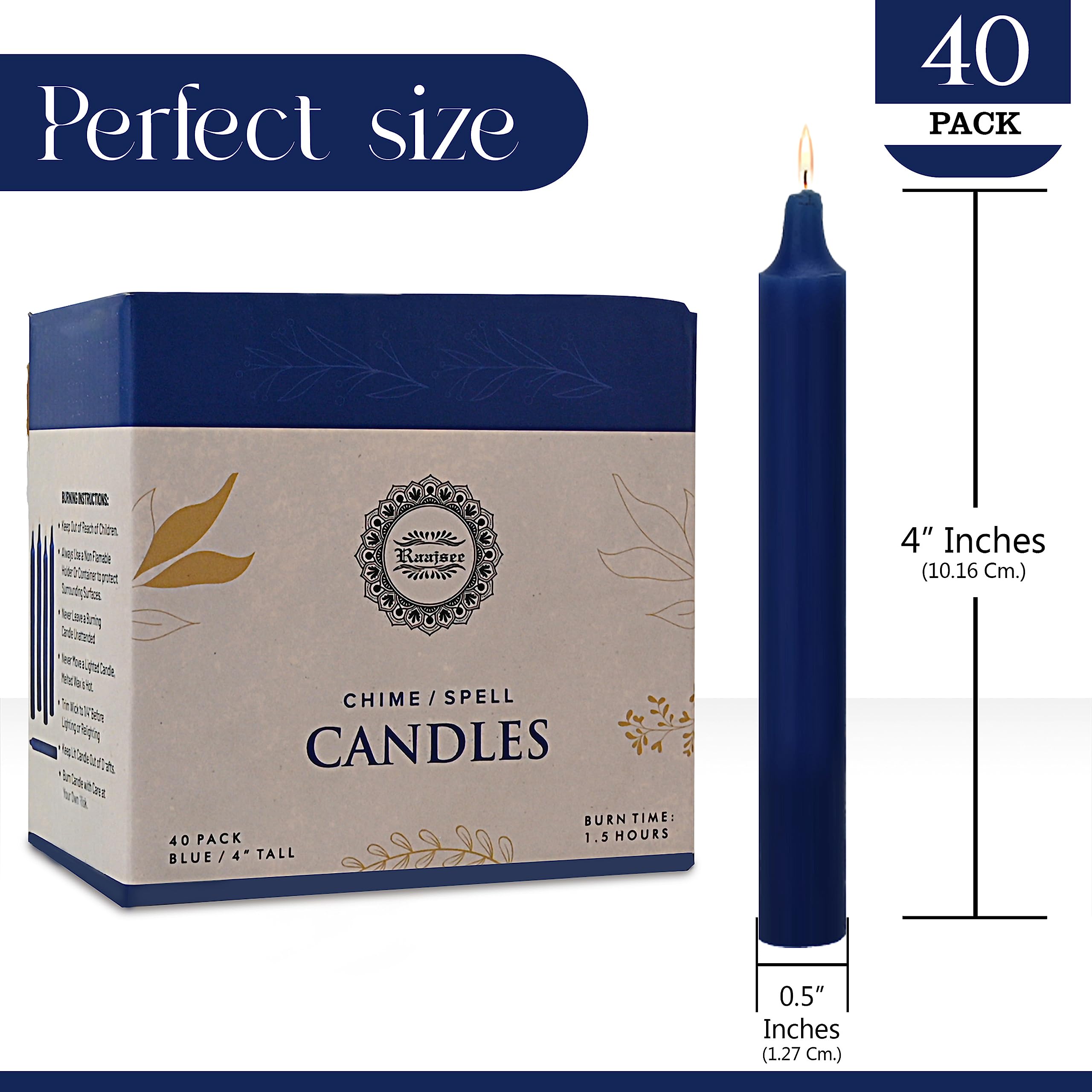 Raajsee Pack Of 40 Royal Blue Candles | 4'' Tall Unscented Mini Taper Candles - Perfect For Witchcraft, Rituals, Spells, Prayer,