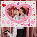 JarThenaAMCS 8 Pcs Valentine's Day Photo Booth Props Set Pink Heart Shape Kiss Cam Large Picture Frame DIY Cutouts Selfie Props 