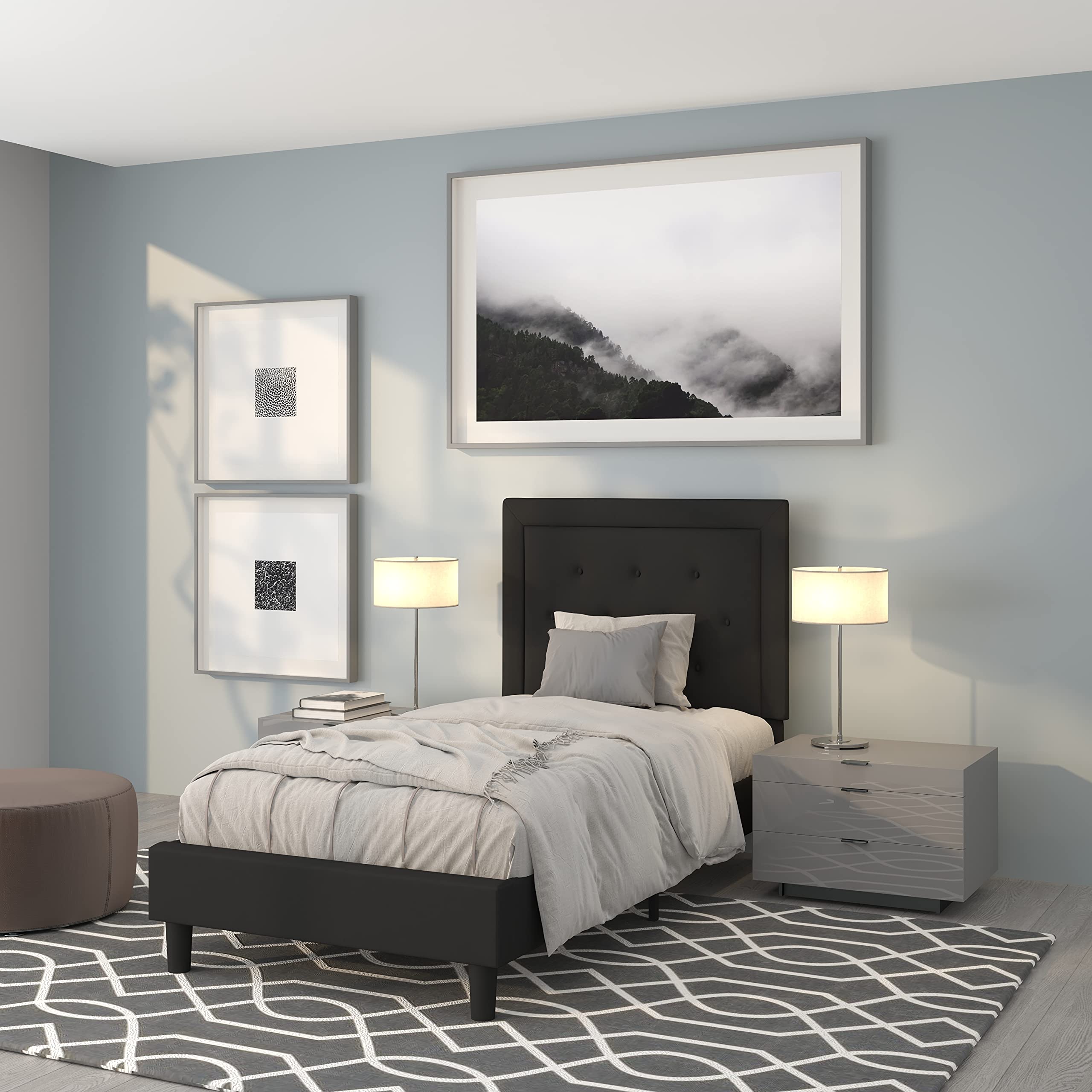 Flash Furniture Roxbury Twin Size Tufted Upholstered Platform Bed In Black Fabric