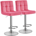 Yaheetech Pink Bar Stools Set of 2, Adjustable Velvet Barstools, Modern Counter Height Swivel Stool with Bigger Base for Kitchen