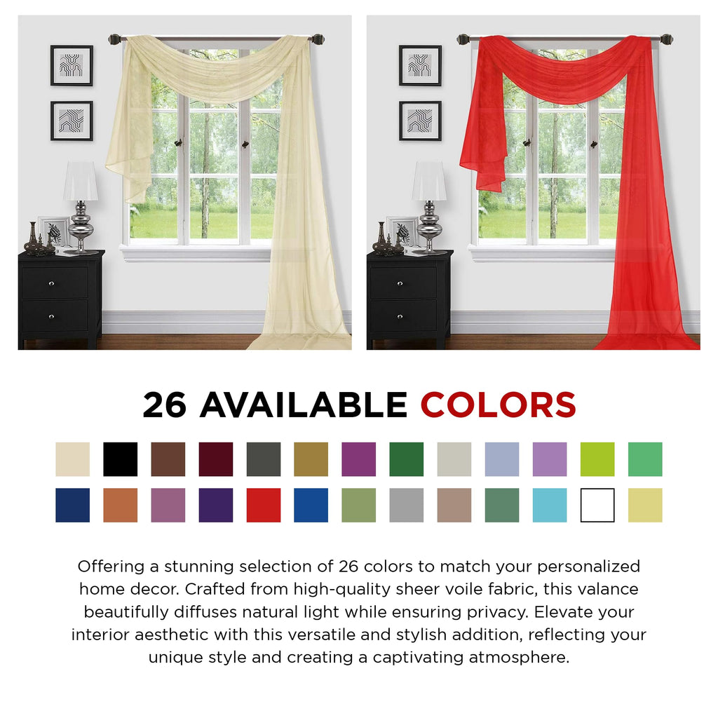 Sapphire Home Window Scarf Valance Curtains - Extra Long Sheer Valances For Windows - Voile Swag Curtains For Living Room, Kitch