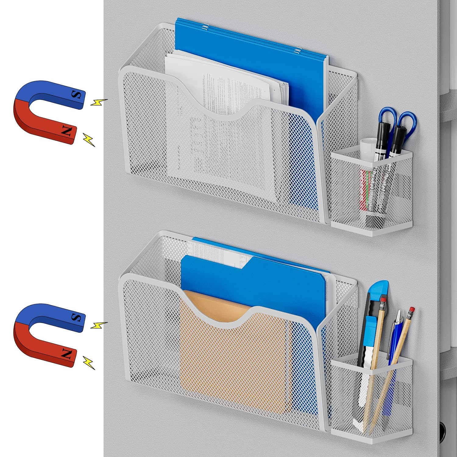Jane Eyre Magnetic File Holder - 2Pcs Hanging File Organizer Magazine Document Paper Holders With 2Pcs Pen Holders For Classroom