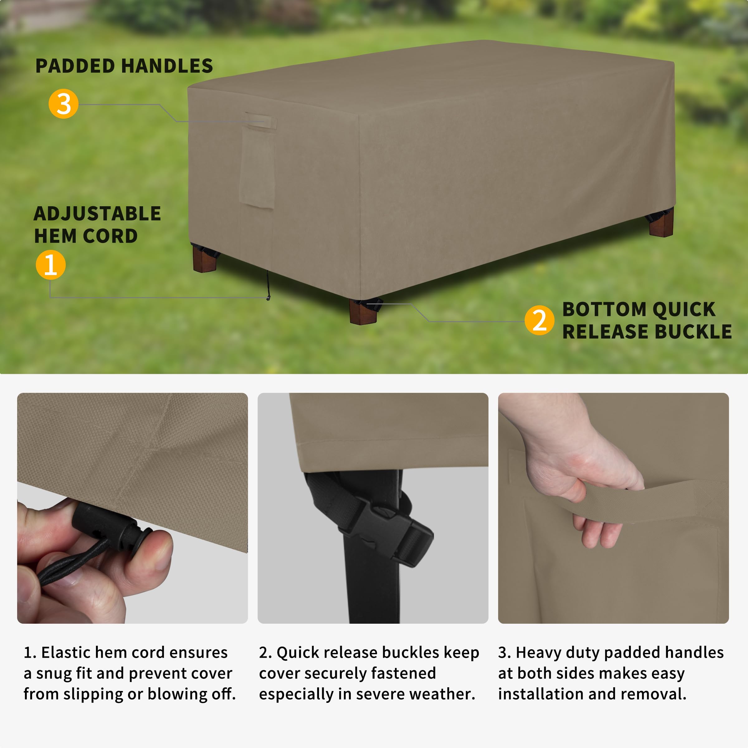 Easy-Going 600D Heavy Duty Rectangular Table Cover Uv Resistant And Waterproof Outdoor Lawn Patio Furniture Cover (72' Lx44 Wx23 H, Camel)