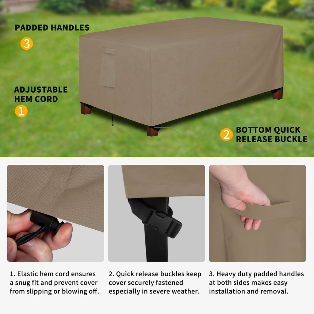 Easy-Going 600D Heavy Duty Rectangular Table Cover Uv Resistant And Waterproof Outdoor Lawn Patio Furniture Cover (72' Lx44 Wx23 H, Camel)