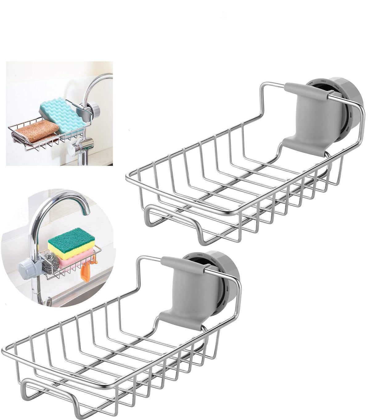 SHUTTLE ART Stainless Steel Soap Sponge Sink Storage Adjustable Shelf,Steel Adjustable Sink Rag Sponge Draining Rack Kitchen Soa