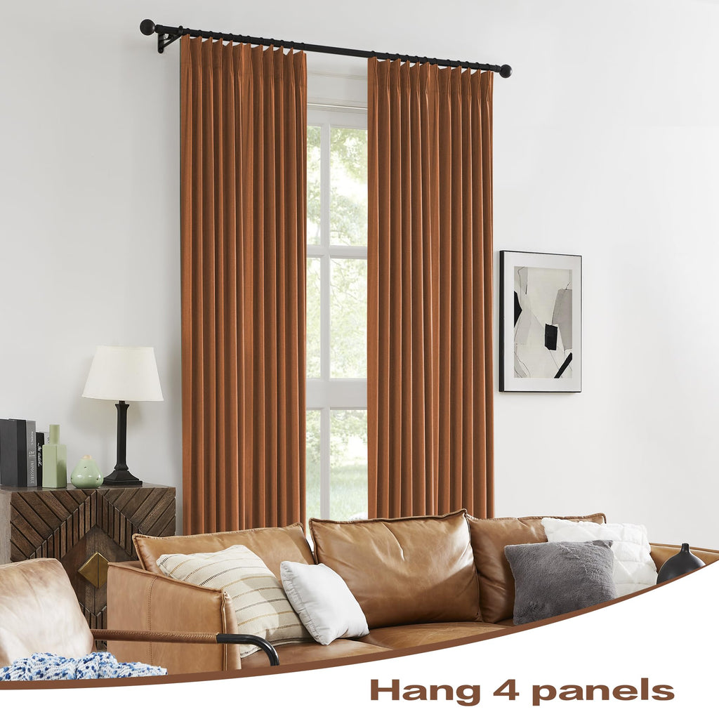 Dualife Rust Pinch Pleated Blackout Curtains 102 Inches Long, Boho Farmhouse Retro Totally Blackout Curtains Drapes With Hooks F