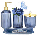 Jenseits Blue Bathroom Accessories, 4 Pcs Glass Bathroom Set Complete Includes Soap Dispenser, Toothbrush Holder, Apothecary Jar