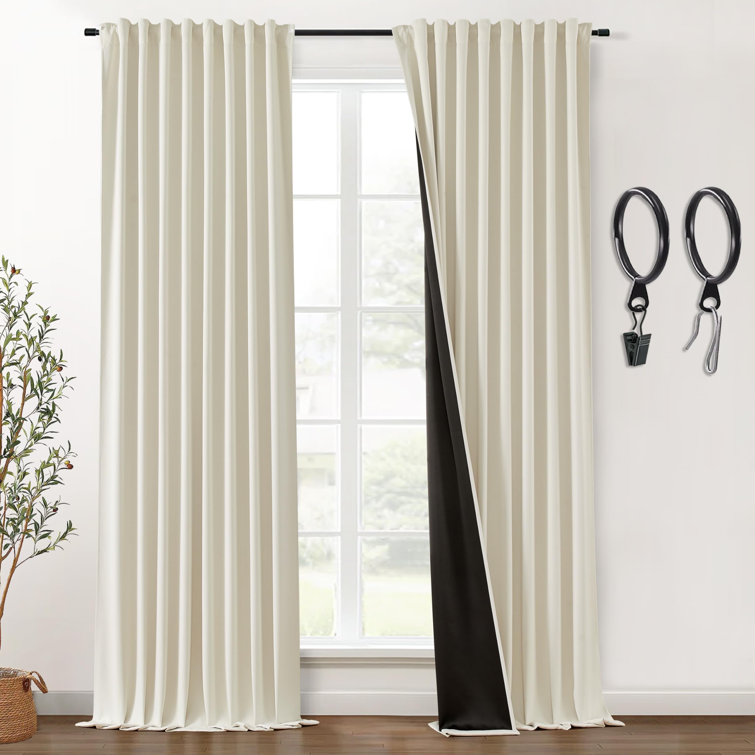 Shineland Beige Curtains 84 Inch Length 2 Panels Set For Living Room,Heat Light Blocking Blackout Farmhouse Curtains Drapes 84 I