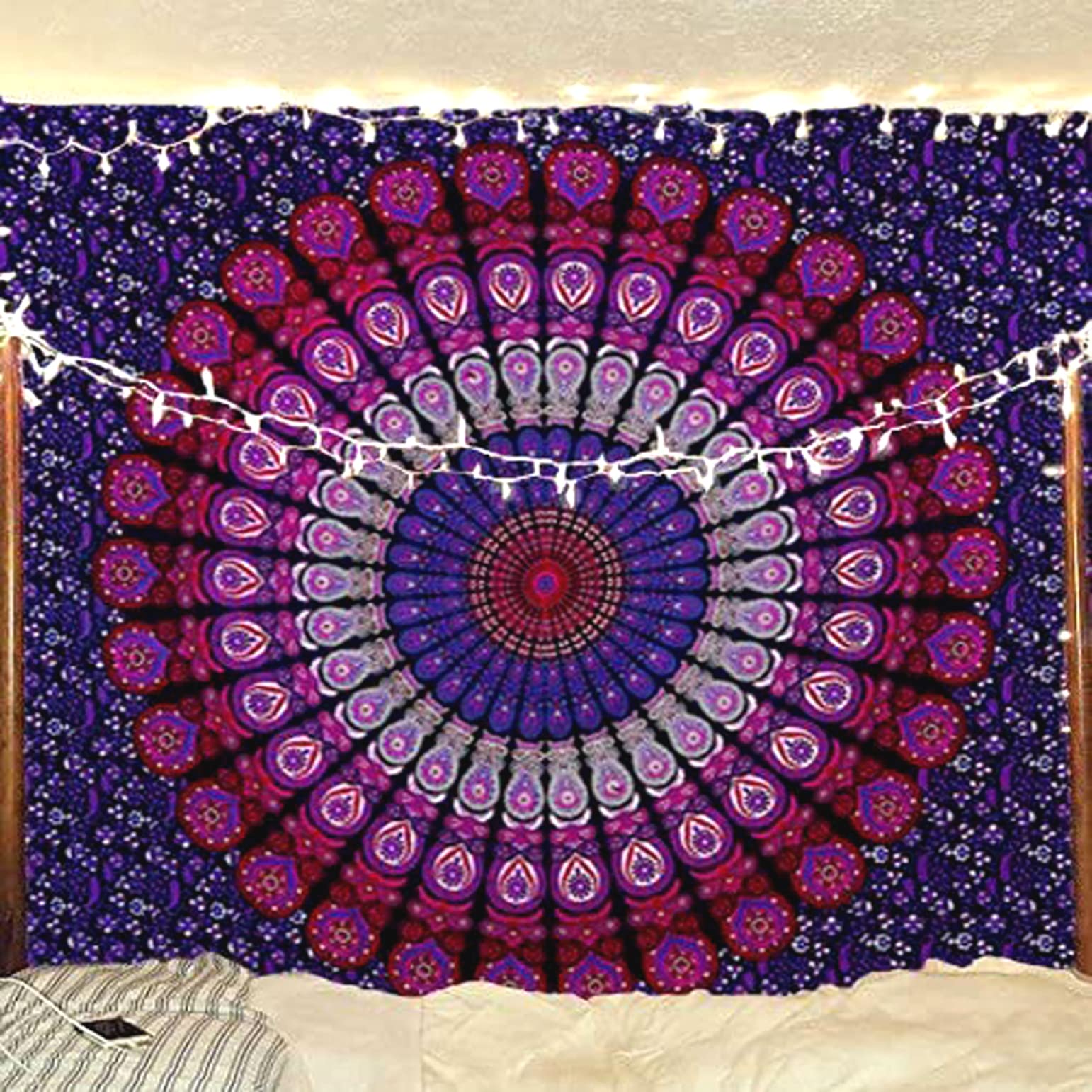 raajsee Indian Cotton Purple Tapestry Mandala Wall Hangings- Tapestry For Bedroom - Indie Wall Tapestry Hippie Room Decor - Boho
