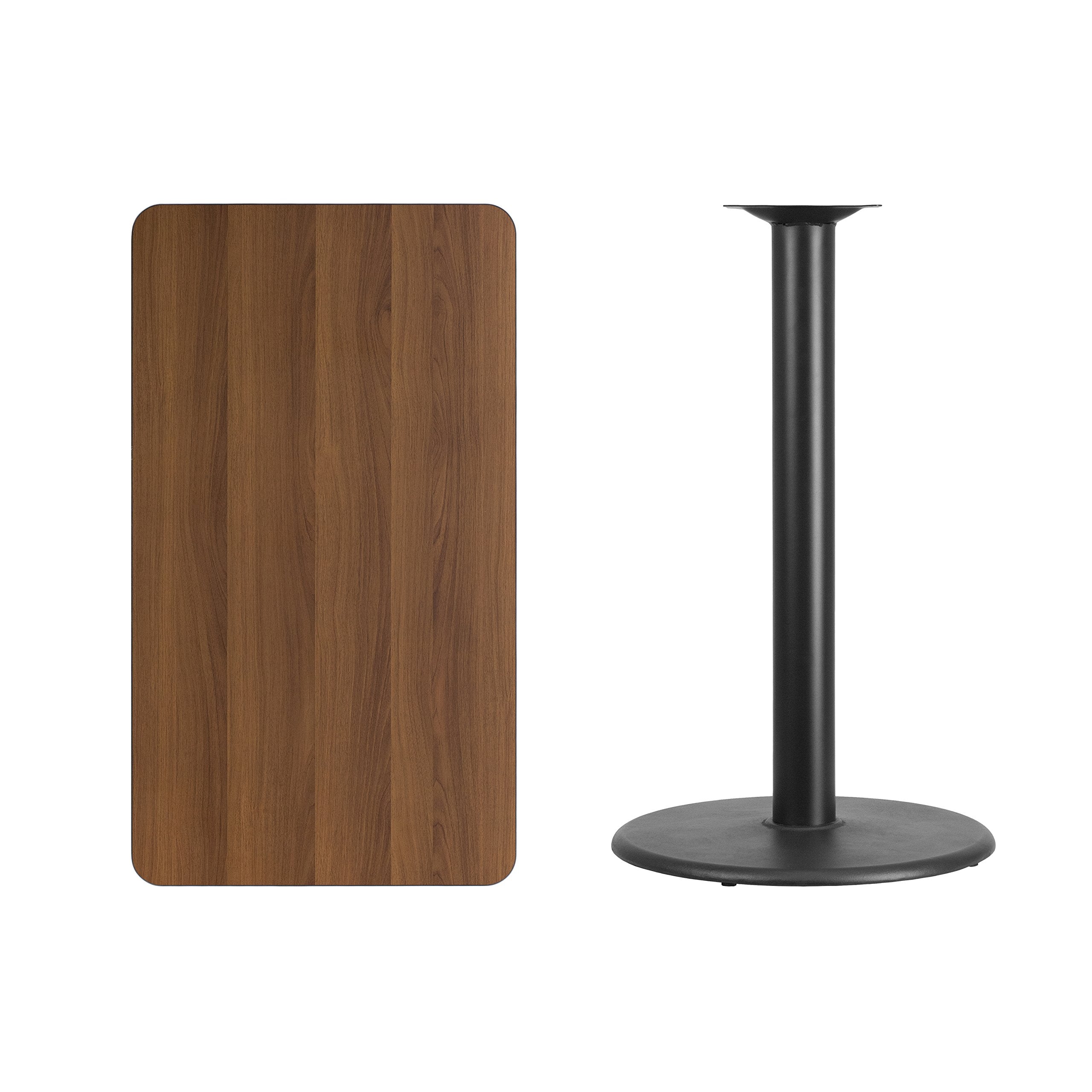 Flash Furniture Stiles 24'' x 42'' Rectangular Walnut Laminate Table Top with 24'' Round Bar Height Table Base