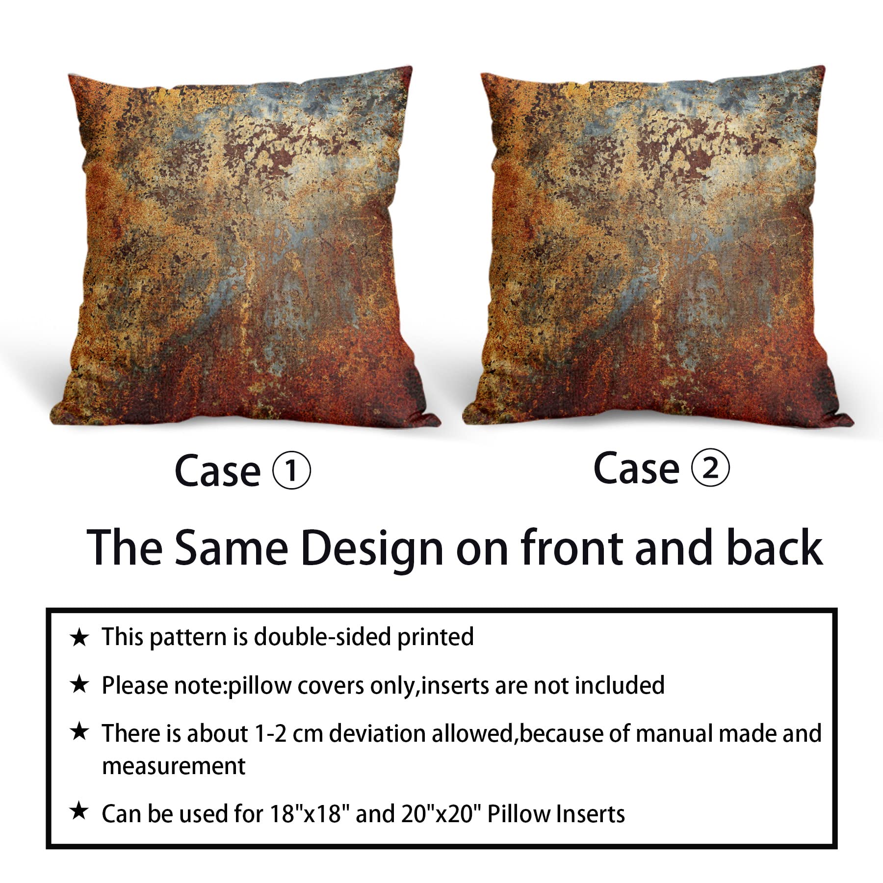 Brown Rust Metal Pillow Covers 18X18 In Gold Rusty Cinnamon Copper Bronze Metallic Pillow Cases Orange Teal Rustic Throw Pillows