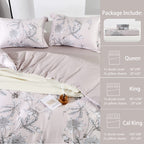 Mildly 100% Long-Staple Cotton Duvet Cover Set Light Pink Elegant Floral Pattern Printed Comforter Cover 3Pcs, Ultra Soft & Brea