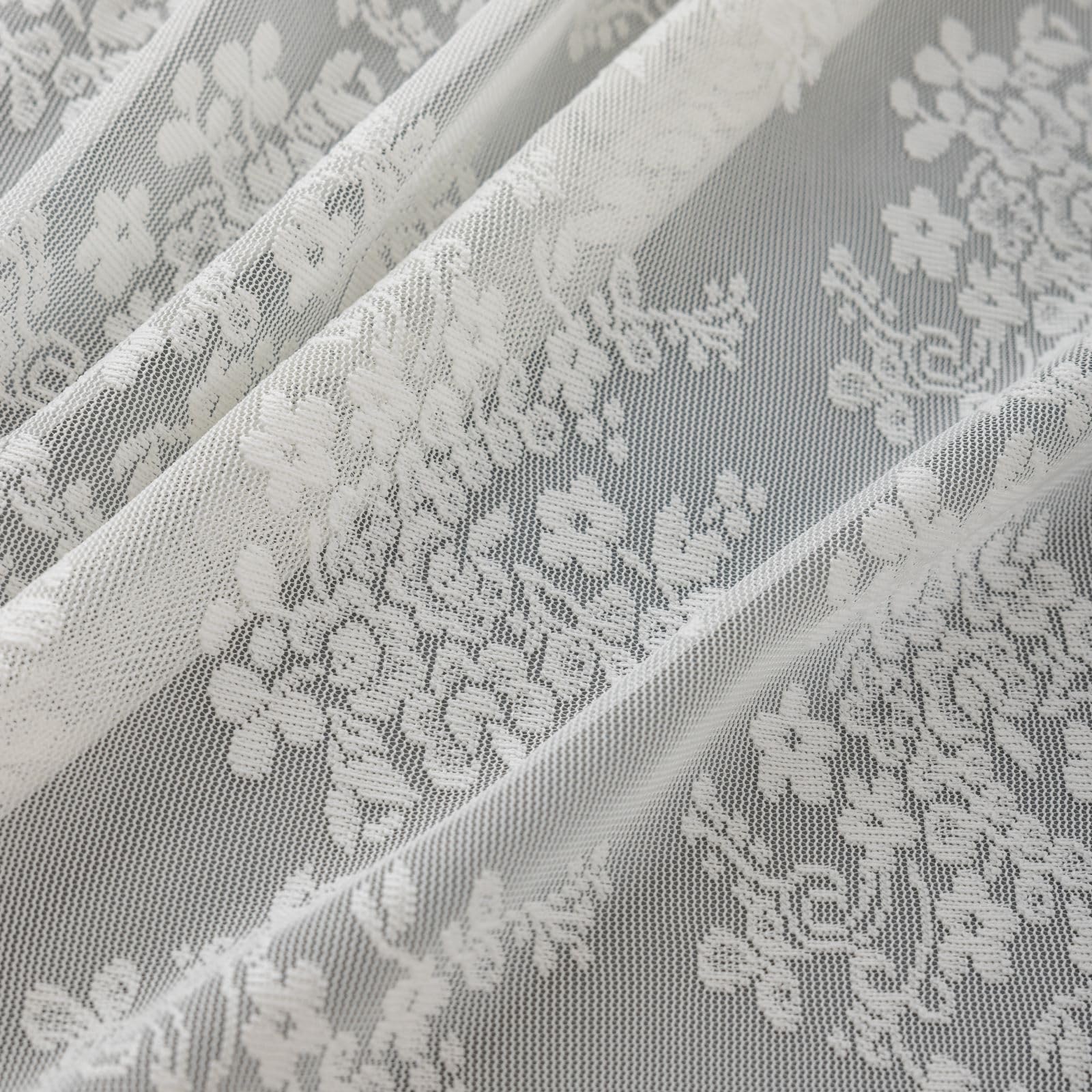 Tudeco Small Stall Shower Curtain 36 X 72 Inch - Vintage Half Size Floral Lace Shower Curtain Ivory Boho Sheer Scalloped Edges B