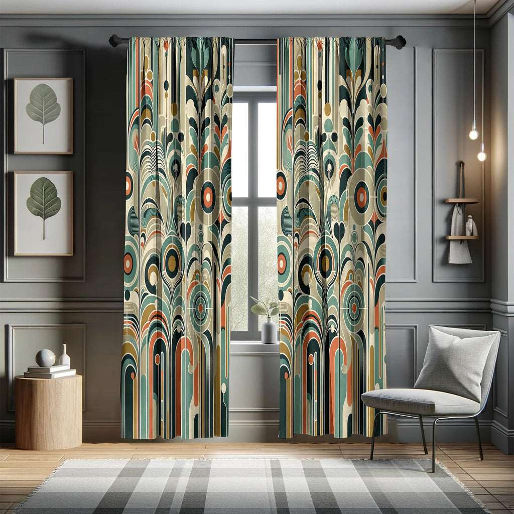 Ambesonne Abstract Modern Window Curtains Pack Of 2, Leafy Silhouettes With Roundy Shapes Jumble Geometric Scandi, Lightweight S