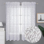 Lecloud Leia 2 Panels Sheer White Curtains 63 Inch Length For Kitchen, Privacy Protections Bedroom Curtain & Drapes Rod Pockets