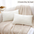 Phf 100% Cotton Waffle Weave Lumbar Pillow Cover 12' X 20', No Filling, 2 Pack Elegant Home Decorative Rectangle Throw Pillow Covers For Bed Couch Sofa, Cream